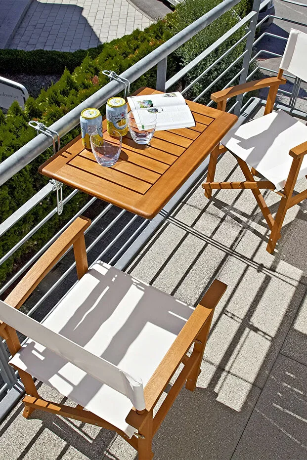 Askılı Katlanır Balkon Masası Ahşap Ayarlanabilir Mekanizmalı 60x40cm